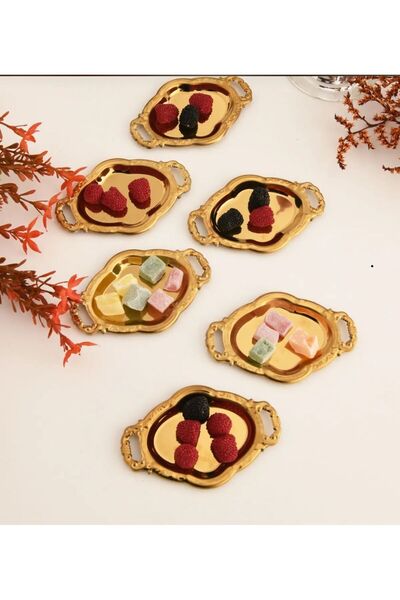 King Queens Mini Boy Gold Yuvarlak 6 Adet Kaplama Dekoratif Kahve Yanı / Sunu...