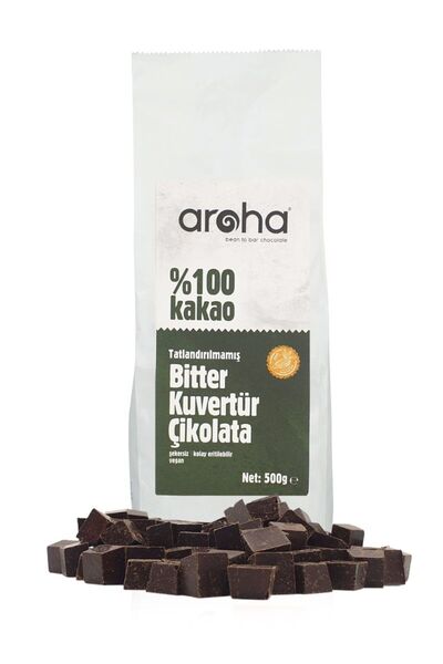 AROHA %100 Kakao Tatlandırılmamış Bitter Kuvertür Çikolata 500 G