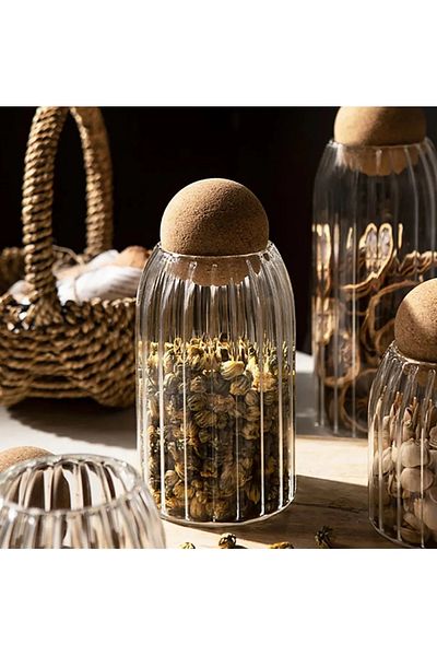 Meralles Set of 3 Glass Jars - Natural Cork Lid, Glass Dry Food Kitchen Storage Container, Spice Rack