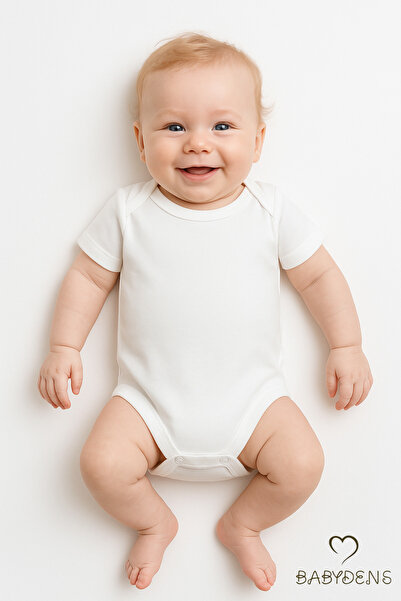BABYDEN'S بدلة أطفال بيضاء بأكمام قصيرة من القطن من عمر 0 ​​إلى 3 أشهر - 24 ش...