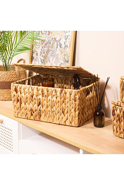 CasaLinda Hasır Çok Amaçlı Dikdörtgen Kapaklı Kutu L 36x28 Cm