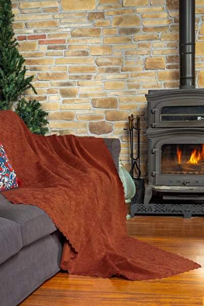 Latuda Home Zenit Koltuk Örtüsü 175x215 Medium Dekoratif Jakarlı Şönil | Kanepe Örtüsü | Kaymaz , Kiremit