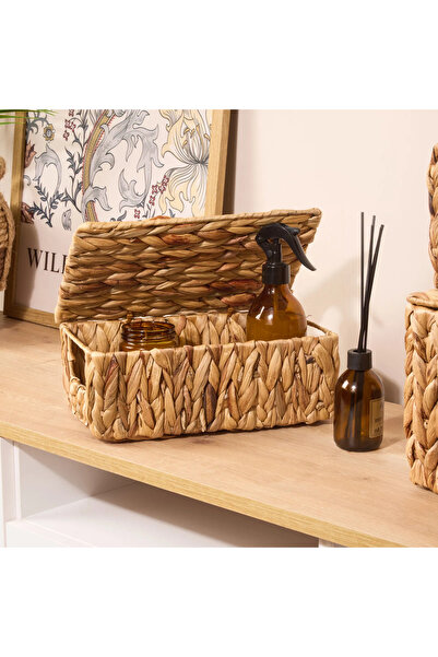 ELZEY HOME Hasır Çok Amaçlı Dikdörtgen Kapaklı Kutu S 28x20 Cm