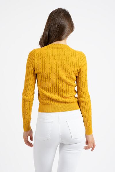 RTD&VLD Kadın Vt113 V Yaka Örgü Desen Triko Kazak Hardal