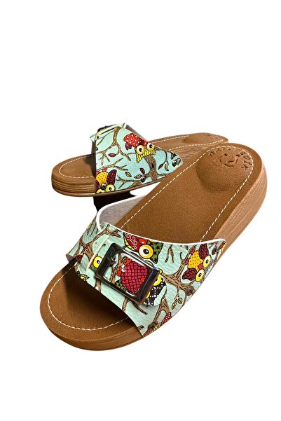 AFFECTİONE ortopedik topuk dikeni terliği yeşil baykuş kahve taban