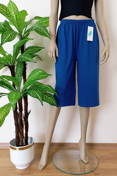 VİP BERA TEKSTİL Kadın Yumuşak Dokulu Sax Mavi Likralı Geniş Paça Bermuda Alt