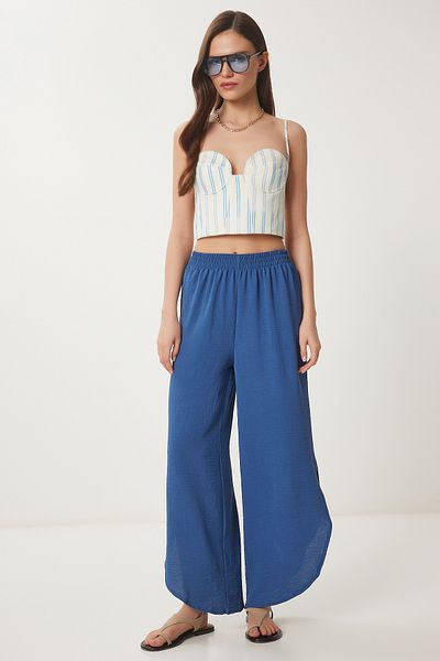 Lovelyİstanbul Indigo Blue Ayrobin Baggy Trousers - Side Slit Lde0003
