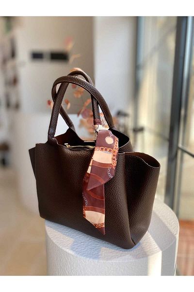 Zeynep Keskin Design Geantă de umăr de damă din piele neagră de sezon nou cu eșarfă