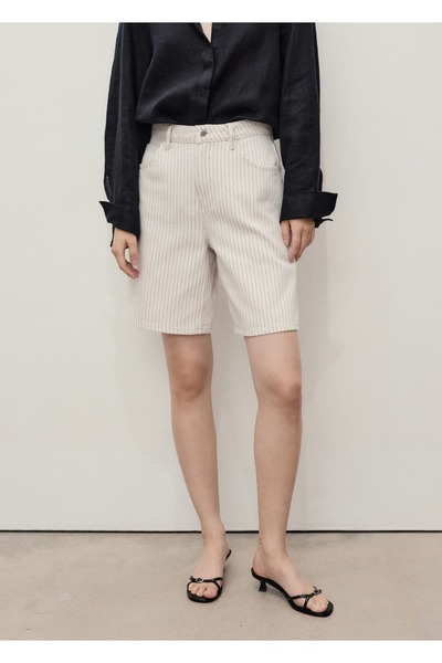 MANGO Woman Gestreifte Denim-Bermuda-Shorts