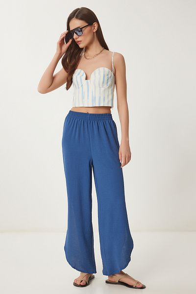 Lovelyİstanbul Indigo Blue Ayrobin Baggy Trousers - Side Slit Lde0003