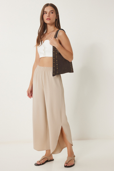 Lovelyİstanbul Yandan Yırtmaçlı Ayrobin Şalvar Pantolon KREM LDE0003