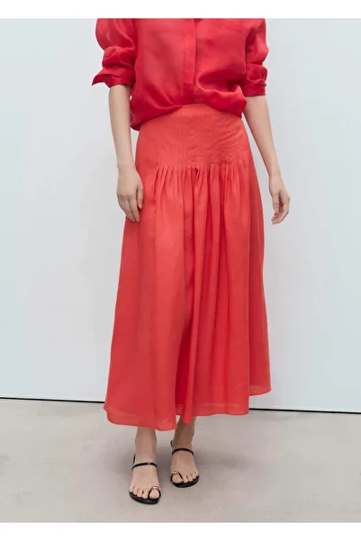 MANGO Woman Pleated Hemp Skirt
