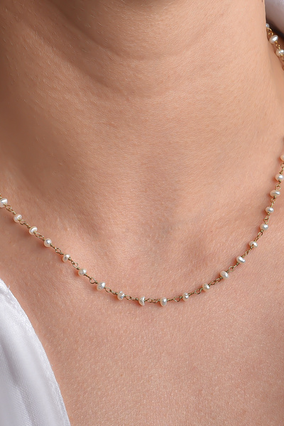 Nox Jewelry 14 Ayar Altın Kaplama Minimal İncili El Yapımı Gümüş Kolye - CNS0...
