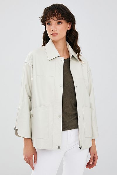 Derimod Karen Beige Oversize Leather Women's Jacket - 23sge50901m