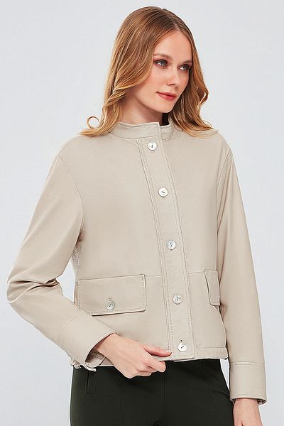Derimod Roxy Women's Ecru Leather Jacket 23Sgd5091T5