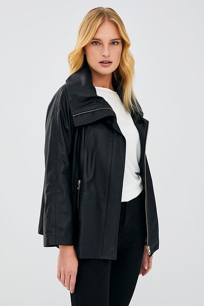 Derimod Felicita Women's Oversize Black Leather Jacket - 23sgd5089fh