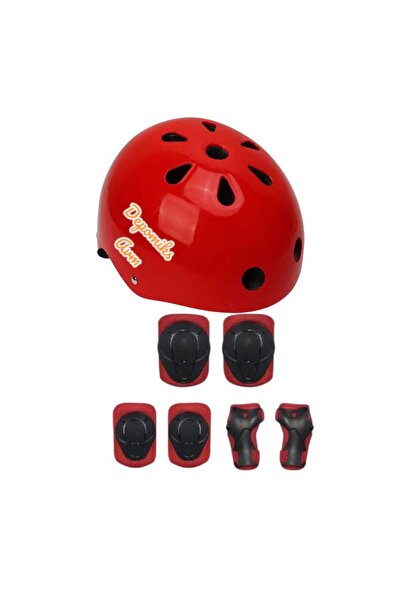 Birlik Kaliteli Scooter Bisiklet Kaykay Paten Çocuk Kaskı Koruma Seti 6 Parça-kırmızı