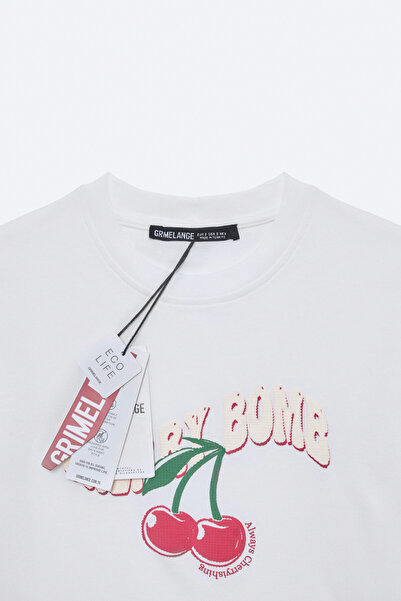 GRIMELANGE Γυναικείο λευκό μπλουζάκι LAZZIAR Oversize Crew Neck