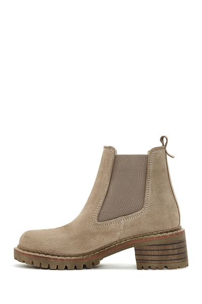 Derimod Women's Beige Suede Leather Chelsea Boots 24Wfd181210