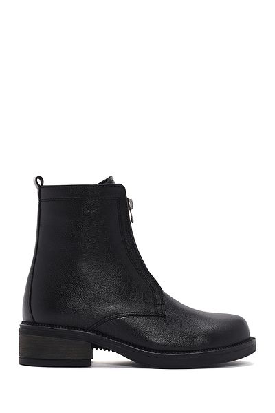 Derimod Black Leather Zippered Women's Boots - 24WFD 182518