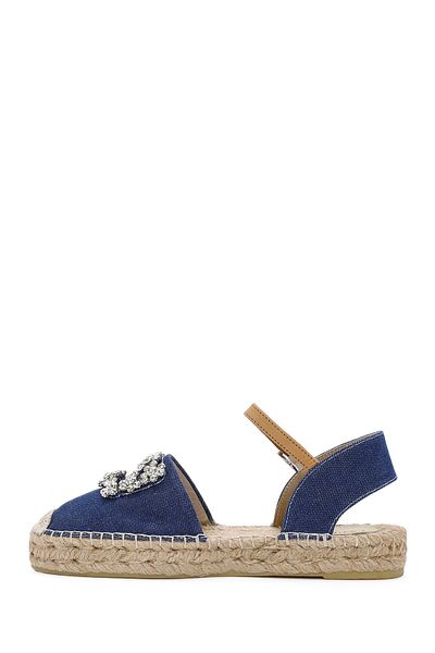 Derimod Blue Jean Fabric Stoned Ankle Buckle Women's Espadrille Sandals - 24SFD20636F
