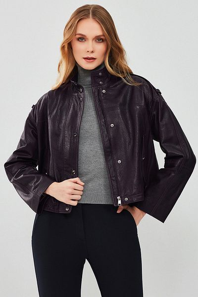 Derimod Purple Oversize Cassy Women's Leather Jacket - 23wgd51279m