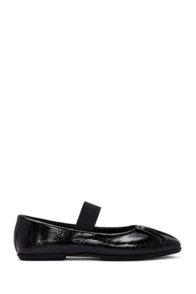 Derimod Women's Black Banded Patent Leather Genuine Leather Summer Ballerina Shoes 24Sfd181616