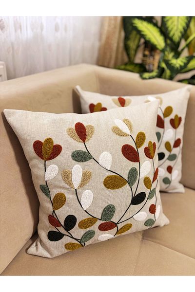 Mustgross 43x43cm Husă de pernă decorativă din in - 2 bucăți brodate cu perforare