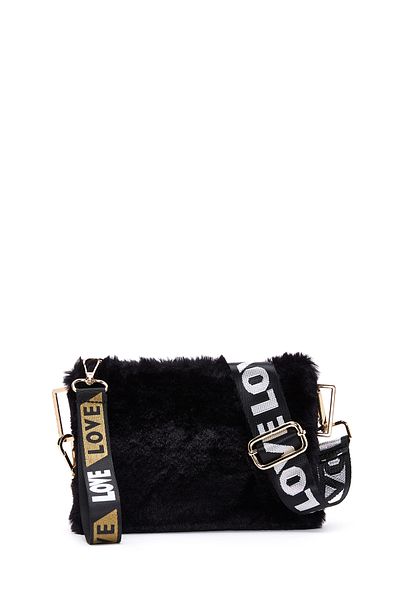 Derimod Black Plush Long Strap Women's Portfolio Bag - 24Wbd2200Ph