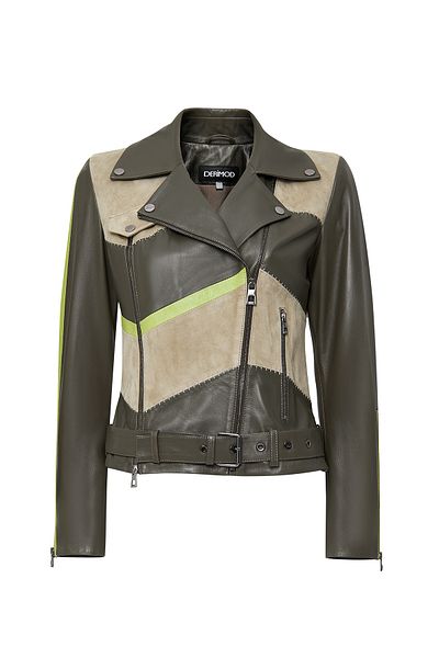 Derimod Madonna Women's Green Double Breasted Lapel Leather Jacket 24Wgd5220Xs
