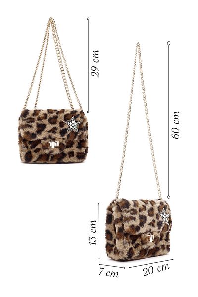 Derimod Geantă de umăr din pluș cu curea lungă cu lanț leopard pentru femei 24wbd2719ph