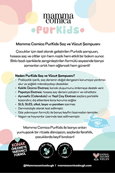MammacomicaDough Purkids Prebiotikli Vegan Çocuk Saç Ve Vücut Şampuanı-500ml