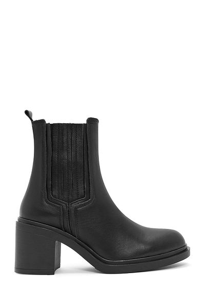 Derimod Women's Black Thick Heeled Leather Chelsea Boots 24Wfd 211118
