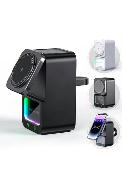 zyteq Boxa portabila ZYTEQ®️ cu statie incarcare wireless 5 in 1, Bluetooth, fast charge, neagra
