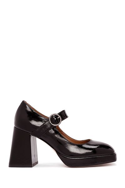 Derimod Women's Burgundy Buckle High Thick Heeled Leather Mary Jane Shoes 24Wfd 133016
