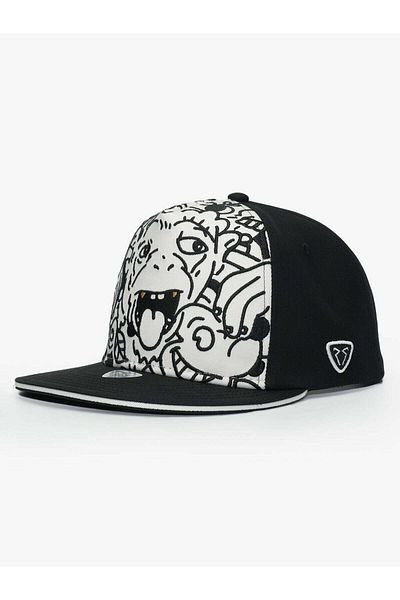Rust&Rich Women Men Black/White Snapback Cap Art Collection Doodle Monkey