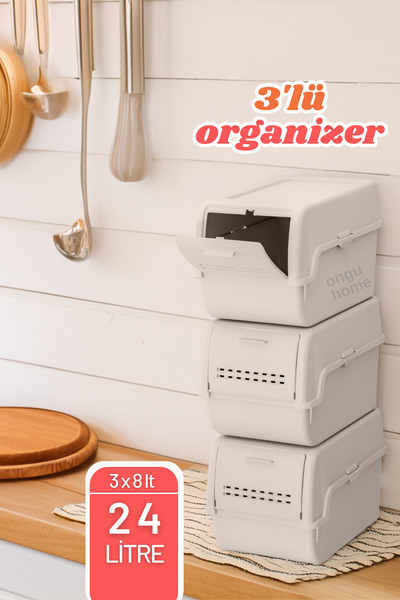 ongu home 3'lü Set Organizer Erzak Kutusu Saklama Kutusu Soğanlık Sebzelik Se...