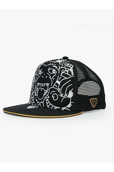 Rust&Rich Women Men Black Snapback Cap Art Collection Doodle Monkey