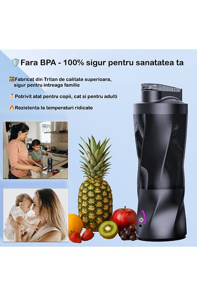 OEM Mini 2 in 1 portable blender, 360 W, 6000 mAh, 6 stainless steel blades, BPA free
