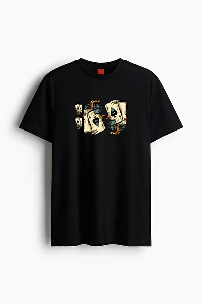 MARKATEM Unisex Soft Textured Women's Men's Oversize Crew Neck Cotton Playing Card Printed Basic T-Shirt