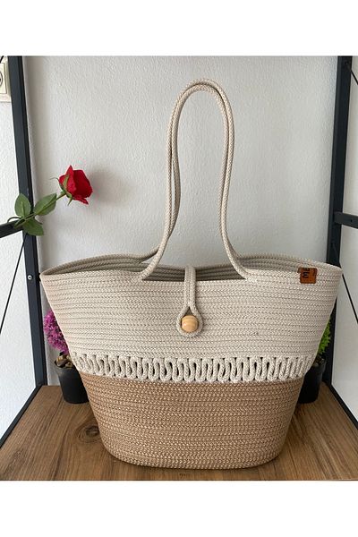 Metasupla Straw Beach Bag Handmade Arm Bag with Three Strings Sewn