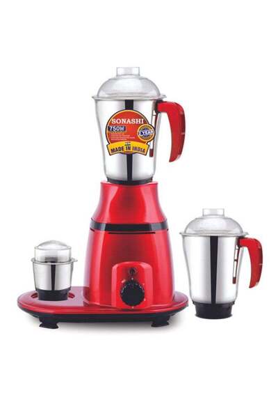 sonashi 3-in-1 Mixer Grinder with Copper Motor - 3 Speed, 750 W SB-193 Red