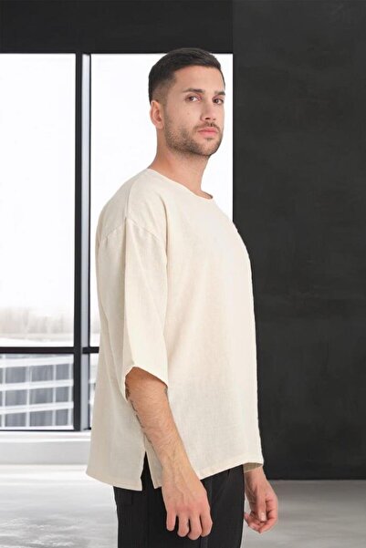 Valiberta Μπεζ Χρώμα - Κοντό μπλουζάκι με λαιμόκοψη και χαμηλά μανίκια