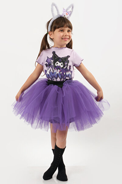 Milangel kısa kollu kromi temalı yazlık kız çocuk tütü etekli takım