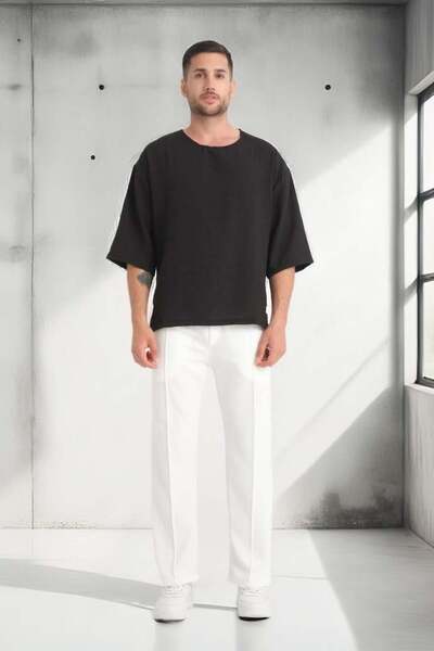 Valiberta Μαύρο Oversize Crew Neck Κοντό μπλουζάκι με λεπτό μανίκι