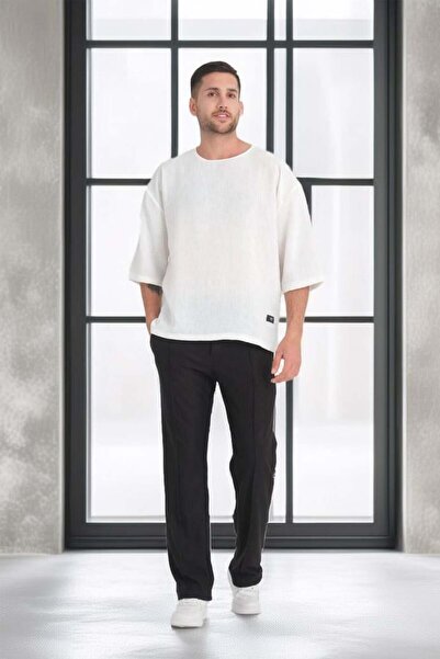 Valiberta Κοντό μπλουζάκι White Oversize Crew Neck Fakir Sleeve