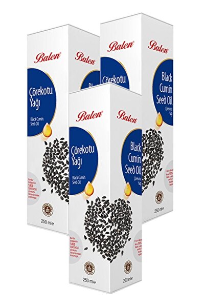 Balen 3 Kutu Çörekotu Yağı Çörek Otu 250 Ml Soğuk Pres Saf Çörekotu Yağı Top.750ml.
