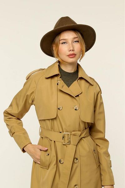 Jamila Double Pocket Seasonal Bondit Fabric Long Women's Trench Coat