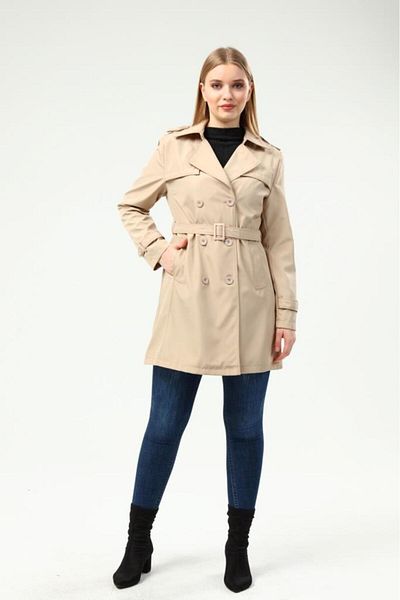 Jamila Women's Large Size Lined Trench Coat Cap