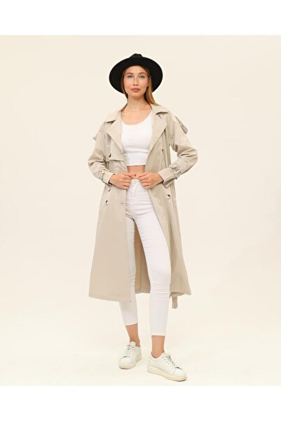 Jamila Reglan Kollu Mevsimlik Pamuklu Gabardin Trençkot